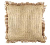Coussin à franges en polyester et lin 40x40 cm collection RAPHIA beige doré