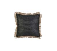 Coussin à franges en raphia 40 cm noir