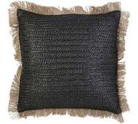 HOME DECO FACTORY - TX8597 - Coussin Déhoussable à Franges 40x40cm en Polyester - Jute et Lin - Conçu pour Dynamiser Votre Intérieur - Couleur Noir-Beige
