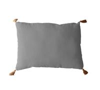 Coussin Gris Clair avec 4 Pompons Jute - Rectangulaire 50x70 cm - 100% Coton certifié Oeko Tex - Oreiller décoratif de qualité - Collection Panama - Enjoy Home