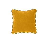 Atmosphera – Coussin à pompons Jao – 40 x 40 cm – Jaune ocre