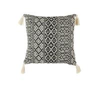 - Coussin à pompons Ethnique - L. 40 x l. 40 cm - Beige