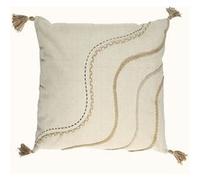 Paris Prix Coussin Natural Crush TX0101 à pompons 40x40cm Beige et Blanc - Déhoussable