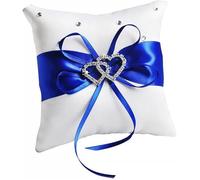 Coussin Alliance Mariage 10x10cm Bleu avec Nœud Satin - Accessoire Cérémonie Porte-Alliances dupcheliry