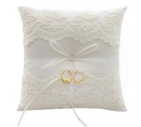 Coussin alliances - 1 pièce, blanc, dentelle + fleurs, brodé - Convient pour rangement anneaux, mariage