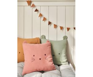 Coussin animal en gaze de coton personnalisable rose TU