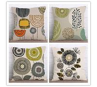 Coussin Arbre de croquis vintage Motif Lot de 4, Extérieur Housse Coussin 55x55cm Double Face soft Coussin, Pour Canapé/Patio/Ferme/Jardin/Salon/Salle/Décoration Cadeau (Avec Fermeture éclair Cachée)