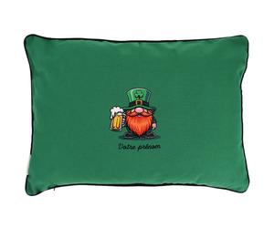 Coussin brodé Saint-Patrick 60x40 cm Vert Lutin irlandais avec bière Série limitée