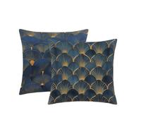 Coussin Canape 55x55cm Lot de 2 Housse de Coussin Rétro Bleu Velours
