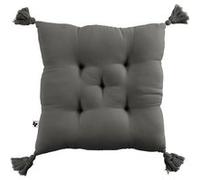 Coussin Capitonné 40x40cm avec Pompons Gaze de Coton Granit - OUREA - ALTOBUY Gris G