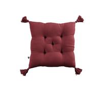 Coussin Capitonné 40x40cm avec Pompons Gaze de Coton Lie de Vin - OUREA - ALTOBUY Rouge G
