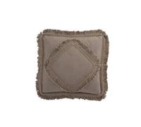Coussin carré à franges en coton taupe 45x45cm