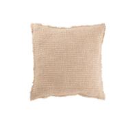 Coussin carré bords effilochés en polyester beige 50x50x12cm