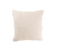 Coussin carré bords effilochés en polyester écru 50x50x12cm