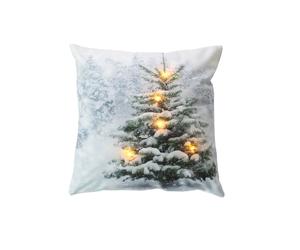 Coussin carré lumineux en velours imprimé sapin - 40 x 40 cm