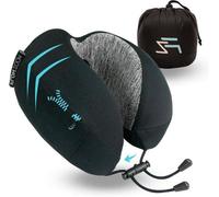 Coussin cervical Unyqoos® en mousse à mémoire de forme à récupération lente – ergonomique et réglable, housse en velours respirante (lavable), noir, idéal pour la voiture, l'avion, le train