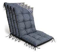 Coussin Chaise Jardin Dossier Haut Set: 4x 50x120 cm - Matelas Siege Extérieur Mobilier Confort Imperméable Jean lin écologique