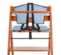 Coussin d'assise de chaise haute universel et set de harnais, 6 pièces, coussin en bleu, ceinture à 5 points en noir, chaise haute en bois pour enfants set complet avec coussin d'assise