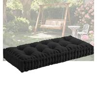 Coussin de banc touffeté en velours épais de 10,2 cm d'épaisseur avec poignées pour siège de fenêtre, balançoire de porche, canapé, sol - Fourrure d'intérieur moderne, noir, 91,4 x 45,7 x 10,2 cm