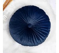 Coussin de citrouille rond en peluche 3D - Coussin décoratif en velours pour canapé, lit, salon, chambre d'enfant, canapé - Décoration d'intérieur - 35 x 8 cm - Bleu marine