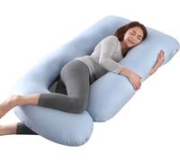 Coussin de grossesse complet en forme de J avec coussin de soutien amovible séparé sur le côté et housse amovible, 70 * 145 cm / bleu