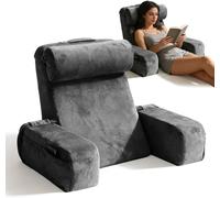 Coussin de lecture avec accoudoirs - Coussin pour canapé - Pour une lecture relaxante - Design ergonomique à 45 degrés - Grand format - Gris foncé