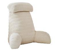 Coussin de Lecture pour Lit et Canapé, 80x55x40cm Oreiller de Lecture Dossier de Lit avec Accoudoirs, Oreiller Cervical et Poches de Rangement, Coussin Dossier Canapé pour lecture, Détente, Beige