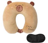 Coussin de nuque en forme de U Unyqoos® avec mousse à mémoire de forme, revêtement en peluche courte et motif cartoon, pour enfants et adultes, comprenant une pochette de transport, une fermeture écla