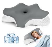 Coussin de nuque, oreiller, coussin en mousse à mémoire de forme, oreiller ergonomique pour les personnes dormant sur le côté, sur le dos ou sur le ventre, avec 2 housses amovibles, couleur gris
