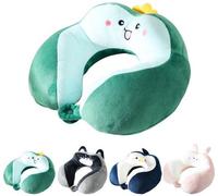 Coussin de nuque Unyqoos® avec un motif d'animal de dessin animé adorable – design ergonomique en forme de U, mousse viscoélastique à mémoire de forme, tissu doux et agréable pour la peau, idéal pour