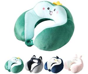Coussin de nuque Unyqoos® avec un motif d'animal de dessin animé adorable – design ergonomique en forme de U, mousse viscoélastique à mémoire de forme, tissu doux et agréable pour la peau, idéal pour