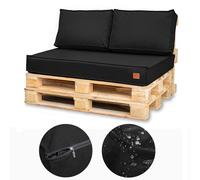 Coussin de palette 120 x 80 Set pour meubles en palette Coussin d'assise imperméable en europalette Le canapé en palette se compose de 3 parties en couleur : noir