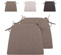 Coussin de siège Ibenzoa® pour chaises de jardin – Lot de 4, 43 x 41 cm, mélange coton-lin, rembourrage en mousse de 5 cm, couleur gris-brun, housse amovible et sangles Velcro de 29 cm
