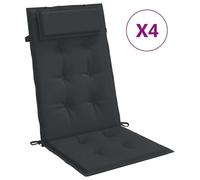 Coussin de siège pour chaise et fauteuil de jardin, avec appui-tête, imperméable, antidérapant, lavable en machine. Longueur : 120 cm. Couleur : noir. Quantité : 4