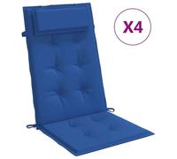 Coussin de siège pour chaise et fauteuil de jardin, avec appui-tête, imperméable, antidérapant, lavable en machine. Longueur : 120 cm. Couleur : bleu. Quantité : 4
