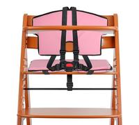 Coussin de siège universel pour chaise haute et système de ceinture, 6 pièces, coussin en rose, ceinture à 5 points en noir, chaise haute en bois pour enfant set complet avec coussin de siège