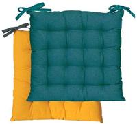 Coussin de siège Unyqoos® 40 x 40 cm – Coussin de siège en coton bicolore, bleu canard et moutarde, de forme carrée, confortable pour les chaises de salle à manger, de salon et de bureau
