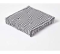 Coussin de siège Unyqoos® à rayures – coussin décoratif pour chaise, 50 x 50 cm, noir et blanc, housse 100% coton, rembourrage en polyester, poignée de transport et boutons décoratifs
