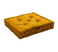 Coussin de Sol avec poignée, 50 x 50 cm, Jaune Moutarde, 100% Coton, Garnissage 100% Coton recy apitonné pour Assurer Une Bonne Tenue, Collection Panama, Enjoy Home