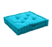 Coussin de Sol avec poignée, 50 x 50 cm, Turquoise, 100% Coton, Garnissage 100% Coton recyclé, Capitonné pour Assurer Une Bonne Tenue, Collection Panama, Enjoy Home