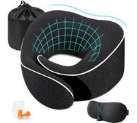 Coussin de voyage ergonomique Benzoa® en mousse à mémoire de forme – Soutien cervical pour l'avion, la voiture et le bureau, avec fermeture Velcro réglable, masque de sommeil 3D et sac de transport