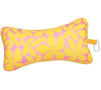 Coussin de voyage ergonomique compact Unyqoos®, dimensions 32 x 19 cm, poids 93 g. Soutien cervical avec 100 % de billes de polystyrène, motif floral, envers en peluche, avec mousqueton, lavable à 30°