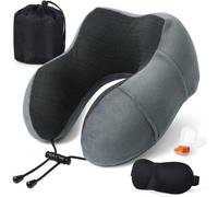 Coussin de voyage ergonomique Unyqoos® (coussin cervical) avec support cervical à 360°, fabriqué à 100 % en mousse à mémoire de forme, avec housse en coton amovible et lavable, et étui de voyage