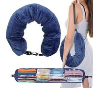 Coussin de voyage gonflable en forme de U Unyqoos®, auto-gonflable grâce aux vêtements, coussin ergonomique en velours pour le cou avec bandoulière réglable, léger et pliable, idéal pour l'avion, la v