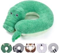 Coussin de voyage pour enfants Unyqoos® en forme de crocodile – coussin ergonomique ultra-fin pour le cou, en microfibre douce pour la peau, rembourrage en fibres creuses, lavable, idéal pour la voitu