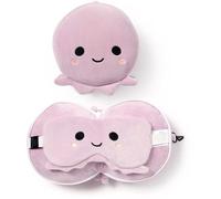 Coussin de voyage Unyqoos® 2-en-1 : coussin moelleux et pliable pour le cou, avec masque de sommeil réglable, forme d'adorable poulpe, compact et offrant un bon maintien, idéal pour l'avion, la voitur