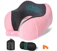 Coussin de voyage Unyqoos® en mousse à mémoire de forme – réglable grâce à des boutons-pression, design plat pour le dos, housse en velours lavable, masque de sommeil et bouchons d'oreille inclus