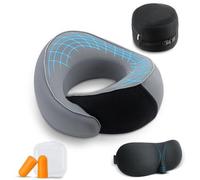 Coussin de voyage Unyqoos® en mousse à mémoire de forme – Soutien cervical à 360°, housse en coton respirante avec tissu de magnétothérapie, inclut un masque de sommeil, des bouchons d'oreille et une 