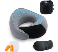 Coussin de voyage Unyqoos® en mousse à mémoire de forme – Soutien cervical à 360°, housse en coton respirant, tissu avec magnétothérapie, inclut un masque de sommeil et des bouchons d'oreille