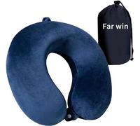 Coussin de voyage Unyqoos® pour le cou – en forme de U avec des contours latéraux ergonomiques, 100% mousse à mémoire de forme, léger et portable, housse en velours lavable, couleur bleu
